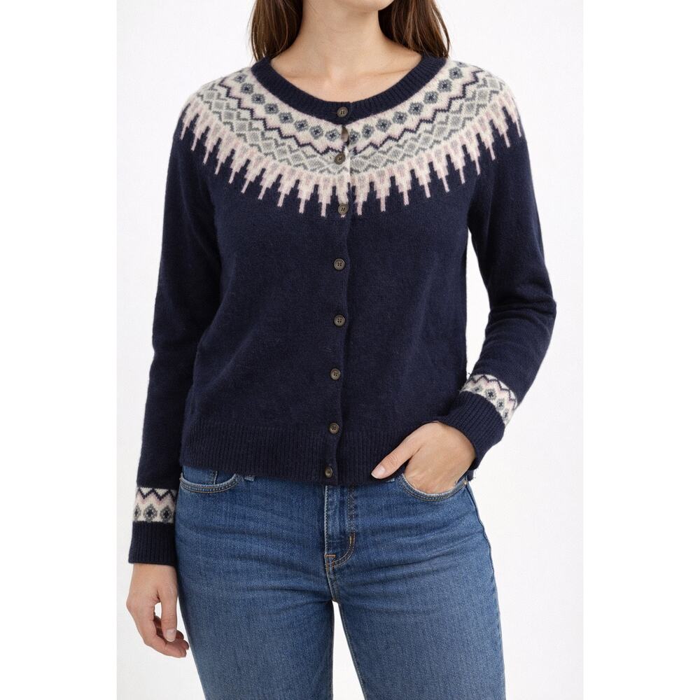 Cambridge Dry Goods‎ Fair Isle Lambswool Cardigan Sweater, Navy size Small
